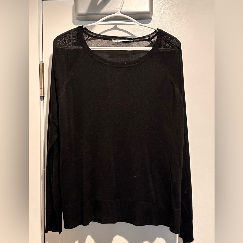Zara Black Sheer Women's Sweater Size Large New w/ Tags